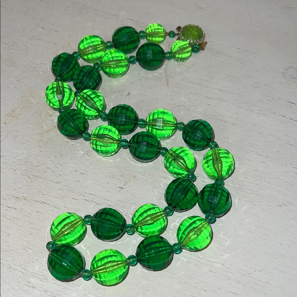 Vintage West Germany Neon Green beaded necklace 24”